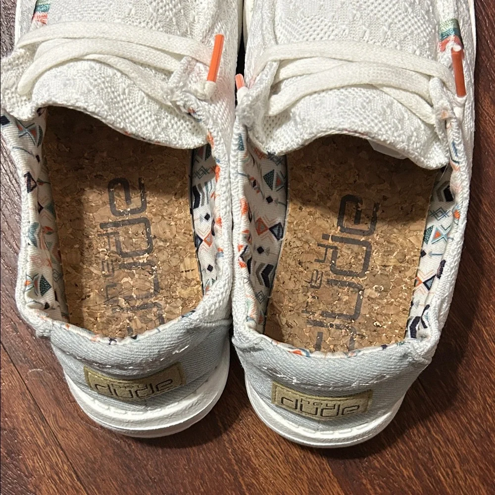 Hey Dude Kids White Moccasins with Orange Accents